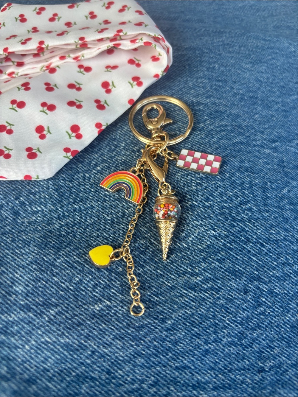 Bag Charm Keychain Rainbow & Ice Cream with Cherry Twilly